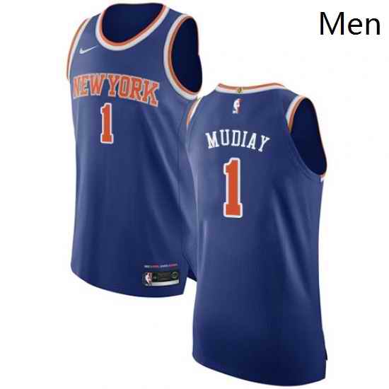 Mens Nike New York Knicks 1 Emmanuel Mudiay Authentic Royal Blue NBA Jersey Icon Edition
